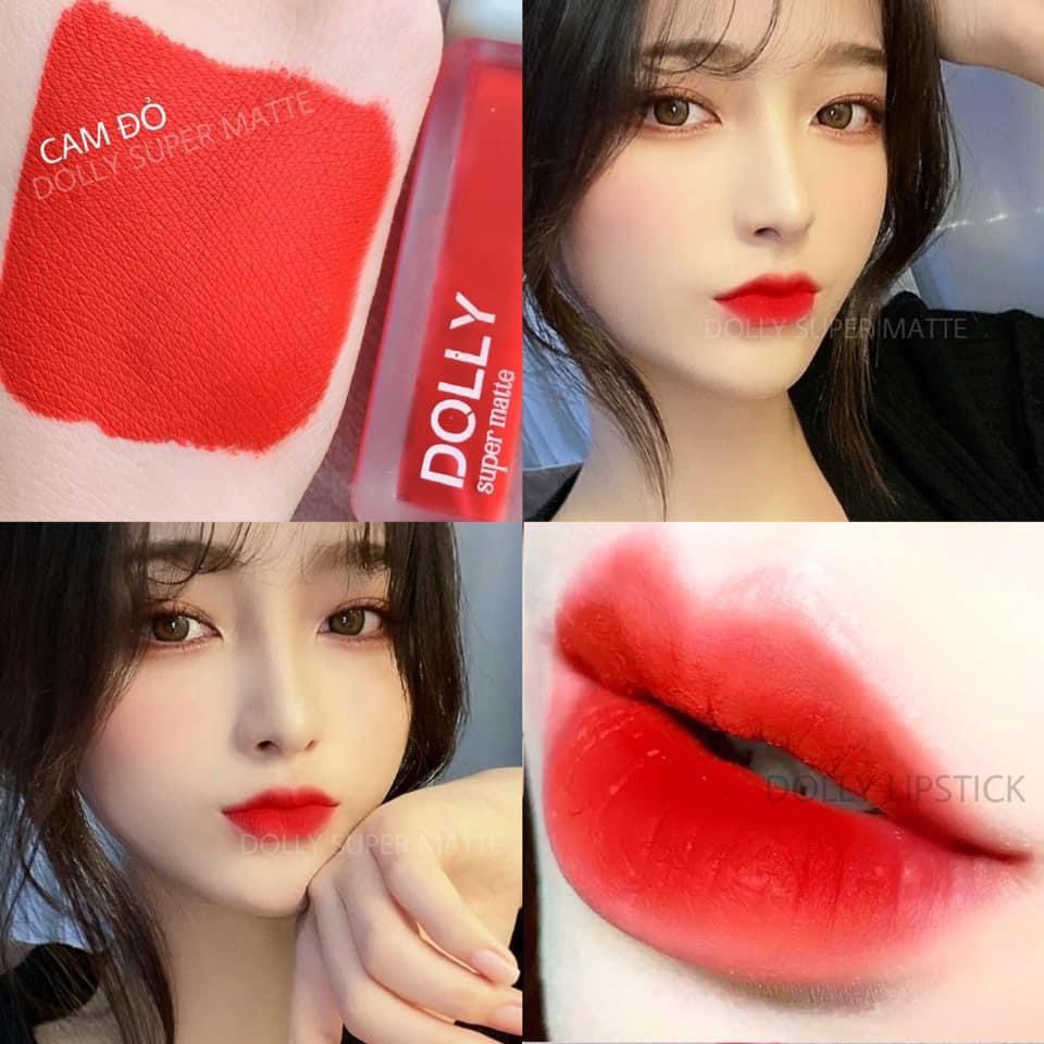 Hot trend 2021 [Cam Đỏ] Son Kem Lì Dolly Super Matte Không Chì Màu Cam Đỏ [02]
