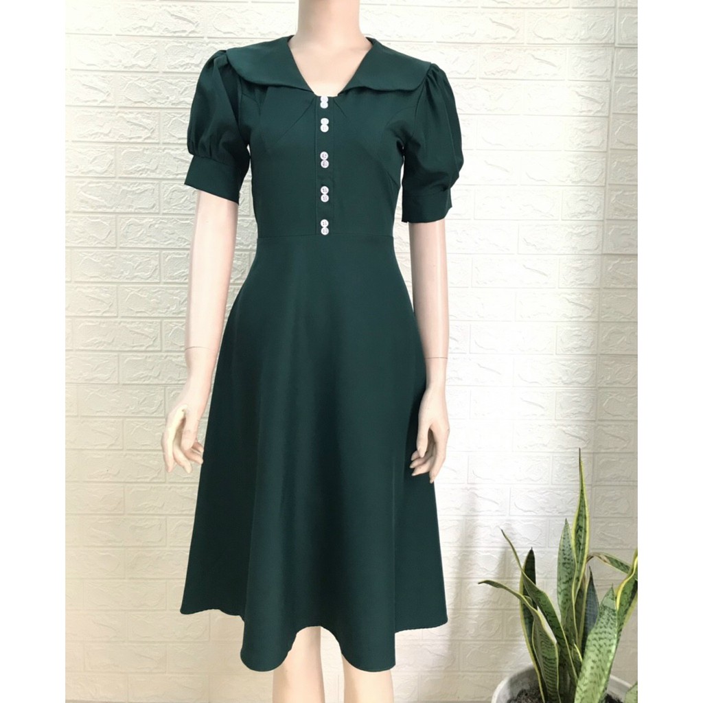 Đầm Dáng Xòe ❤️FREESHIP❤️ Cổ Sen Nút Đôi Tay Phồng | BigBuy360 - bigbuy360.vn
