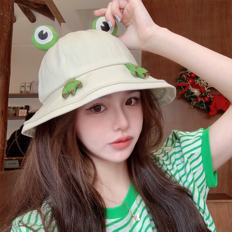 Nón Tai Bèo Che Nắng Vải Mỏng Hình Chú Ếch Dễ Thương Cho Nữ