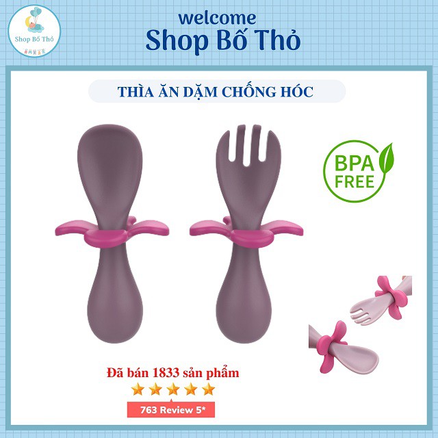 Thìa Dĩa Ăn Dặm Cho Bé Có Chặn Chống Hóc, Dụng Cụ Ăn Dặm, Bộ Thìa Tập Xúc An Toàn Cho Bé.