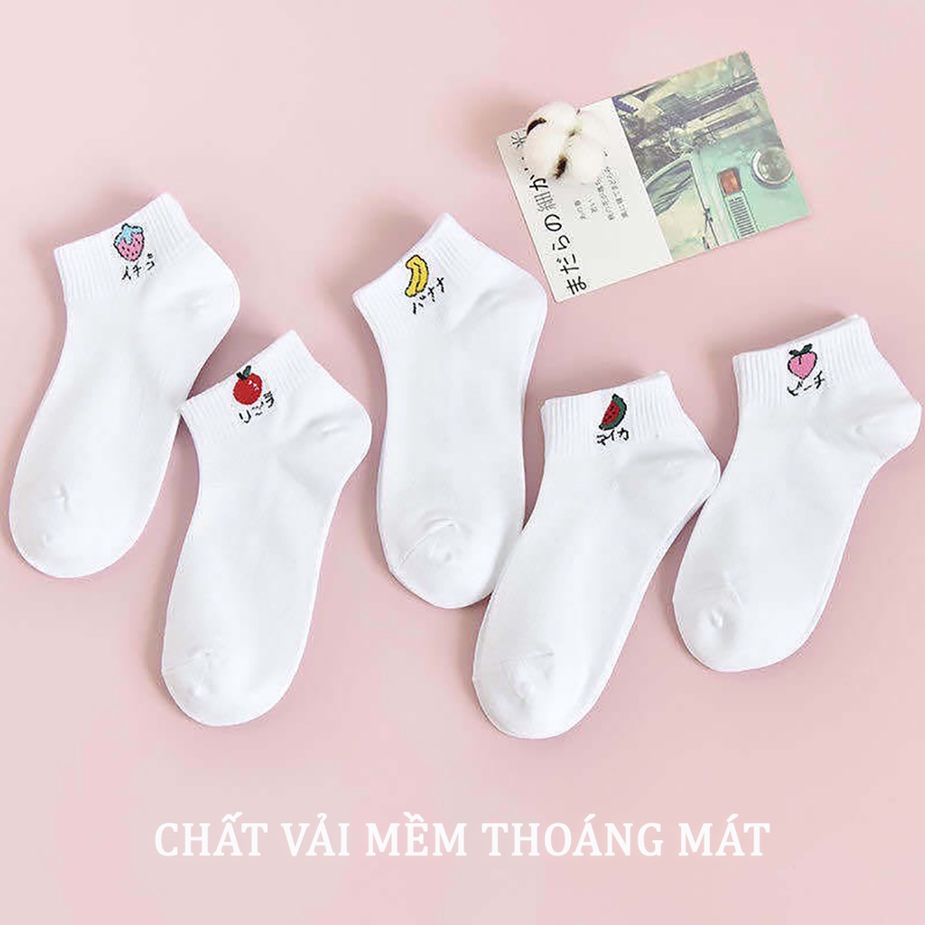 TẤT VỚ NỮ - Cổ Ngắn Dễ Thương, Thêu Họa Tiết Trái Cây - COTTON Thoáng Mát - BB REAL