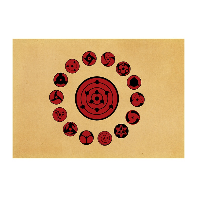 Tranh Giấy kraft Treo Tường Họa Tiết Naruto Sasuke Itachi Sharingan Cổ Điển Kích Thước 50.5 * 35cm