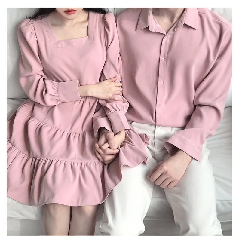 SET ĐỒ ĐÔI NAM NỮ ĐẸP COUPLE TINA SET ĐỒ CẶP NAM NỮ - DÁNG VÁY BABY DOLL MÀU HỒNG PASTER SIÊU XINH CHO CÁC CẶP ĐÔI
