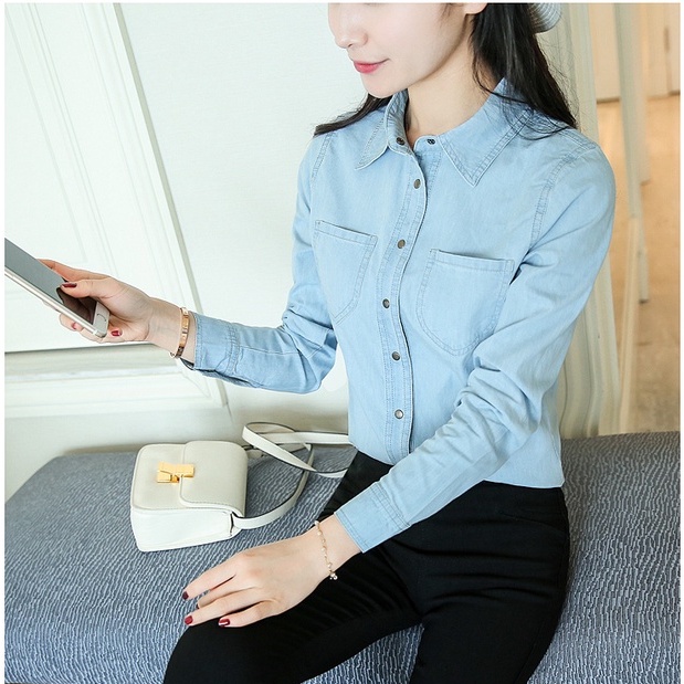 Áo Sơ Mi Denim Tay Dài Thời Trang Dành Cho Nữ