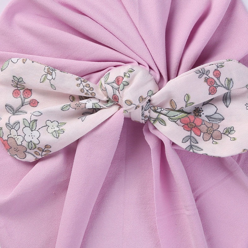 Mũ trùm đầu vải cotton mềm phối nơ in hoa cho bé trai và bé gái