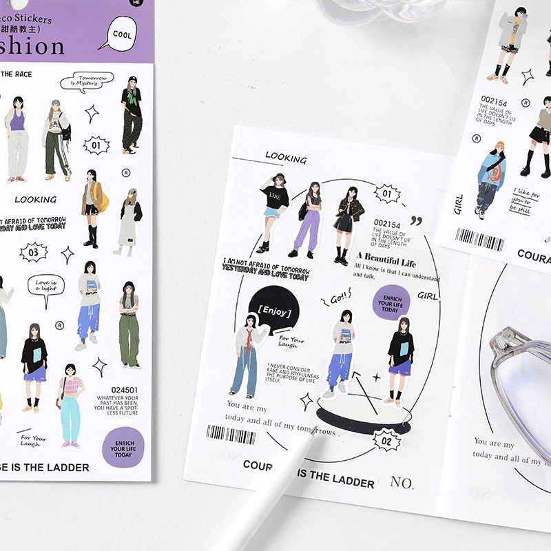 Peach 1Pcs Art cartoon character street photo girl sticker Journal Scrapbook Decor Sticker