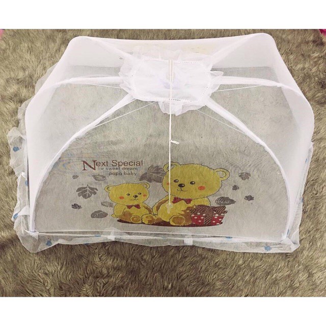 Màn chụp cho trẻ sơ sinh Thái Lan viền ren khung thép không rỉ. Mùng chụp cho bé dùng dây rút - 2X MART