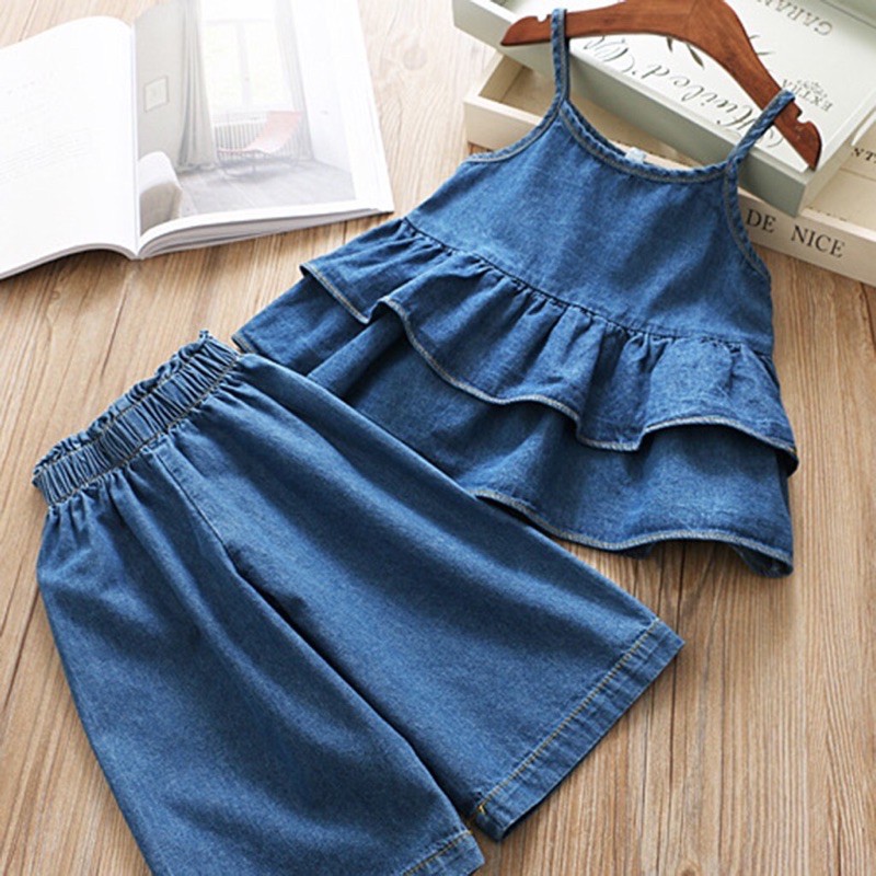 THANH LÝ SET ÁO 2 DÂY DENIM SIZE 130