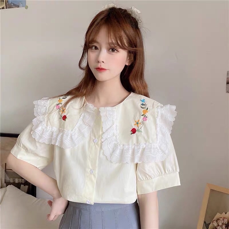 Áo sơ mi tay bồng-cổ bèo thêu hoa