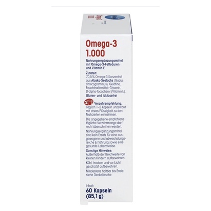 Omega-3 1000mg dầu cá Mivolis bổ sung axit béo Omega-3 & vitamin E, hộp 60 viên