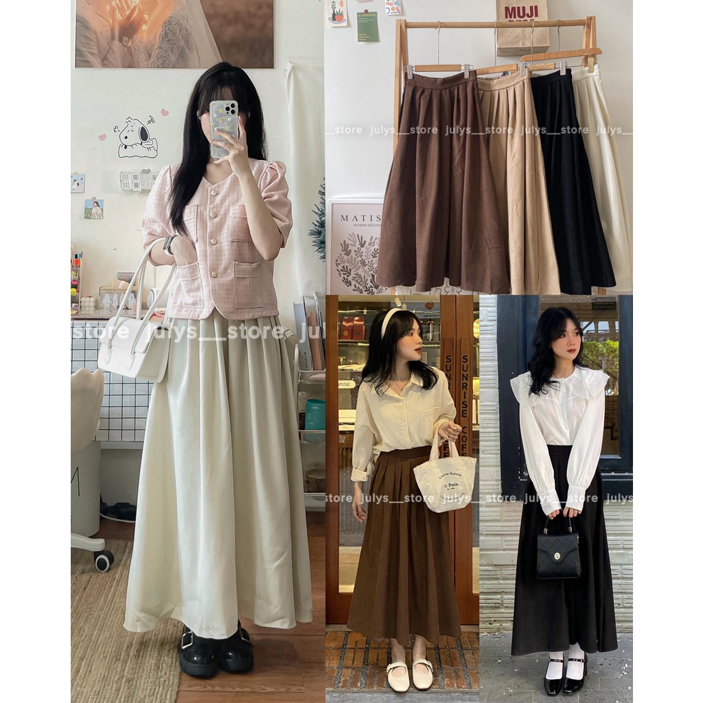 Chân Váy Xếp Li Dáng Dài Vintage Mã 22001 (Ảnh Thật Shop Chụp Kèm Video)