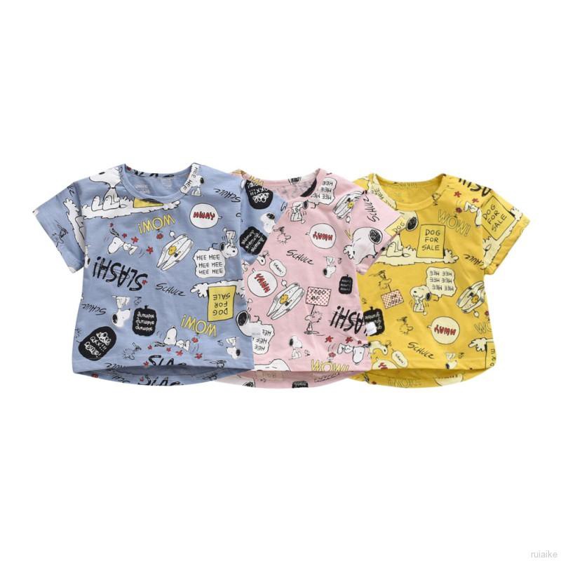 Áo Thun Cotton Tay Ngắn In Hình Snoopy Cho Bé 0-6 Tuổi