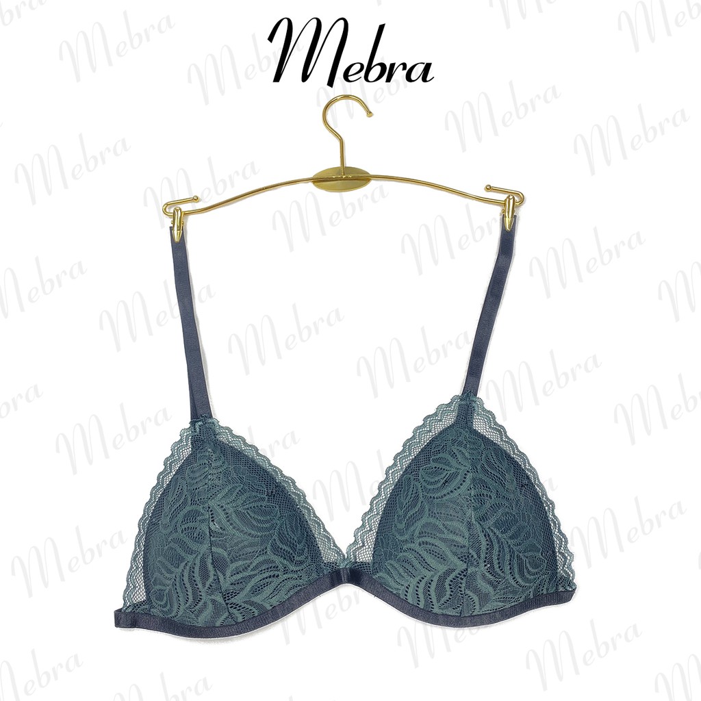 Áo ngực nữ bralette không gọng mút mỏng ren màu xanh rêu có tăng đơ 4 chiều thương hiệu Mebra _ MA016