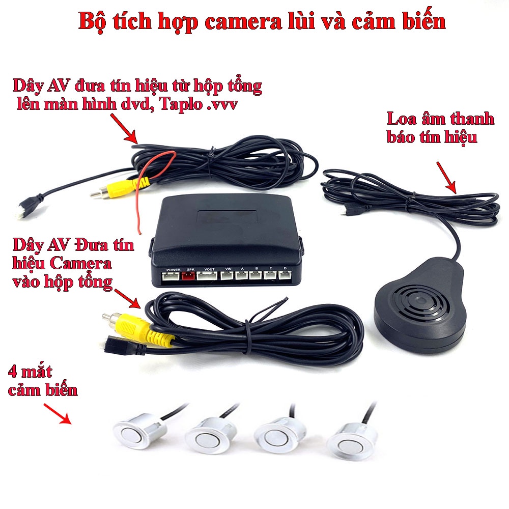 Bộ tích hợp camera và cảm biến lùi lên màn hình android, dvd, ,Màn taplo . Hiển thị thông số hình ảnh và khoảng cách | BigBuy360 - bigbuy360.vn