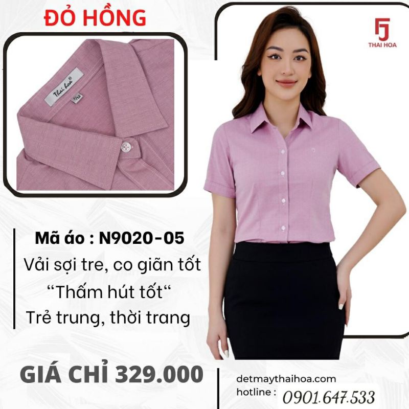 Áo Thái Hòa vải sợi tre cao cấp sợi tăm màu hồng 9020-05 và 2869-17