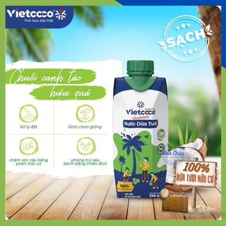 Nước dừa tươi VIETCOCO Hữu Cơ Organic Giải Nhiệt, Bổ Sung Chất Điện Giải Cho Cơ Thể Hộp Giấy Nắp Vặn Tiện Lợi | Hộp330ml
