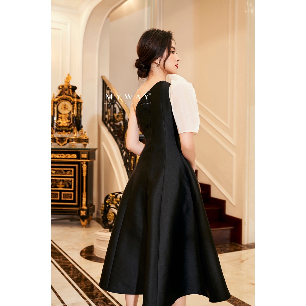 Đầm Dự Tiệc Nữ MY WAY Lệch Vai Dáng Xòe Đen Sang Trọng 9MD0904