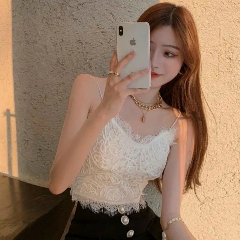 Áo bra nữ 2 dây form croptop phối họa tiết ren mẫu mới cao cấp