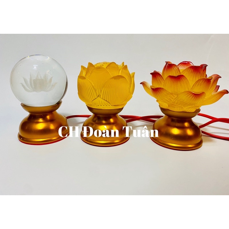 Đèn thờ led quả cầu pha lê, hoa sen lưu ly, búp sen lưu ly