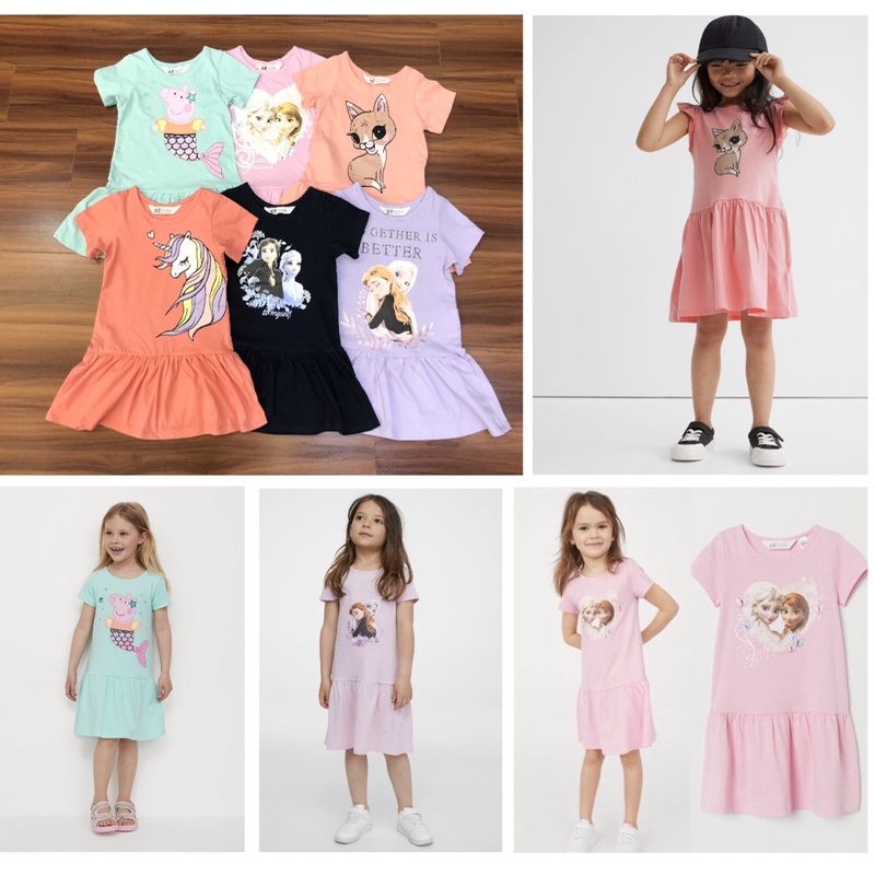 Váy bé gái ngắn tay 10-31kg in hình Pony Elsa Minnie hàng Xuất