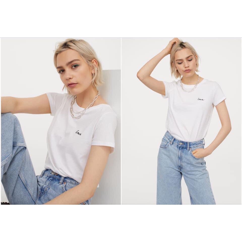 Áo phông HM thêu chữ love Mỹ Tâm / Áo phông trơn