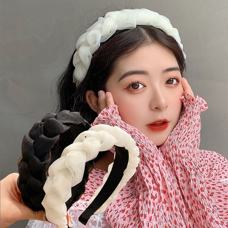 Băng Đô Vải Organza Cao Cấp / Băng Đô Bện Sợi Satin Rộng / Thắt Bím Tóc Co Giãn Chống Trượt Phong Cách Hàn Quốc Cổ Điển Dành Cho Bạn Nữ