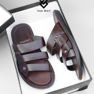 Dép nam da bò cao cấp, êm bền, gia công thủ công chính hãng Vua Giày N02 Nâu