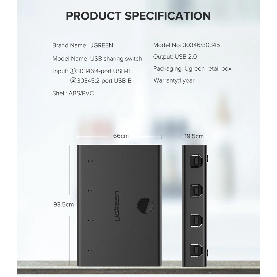 Bộ Chuyển Nhiều Công USB Ra 1 UGreen Chính Hãng - Kết Nối Nhiều Máy Tính Với 1 Máy In, Phím Chuột...( 30345 30346)
