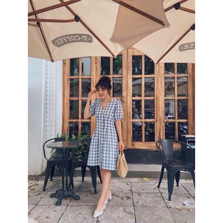 váy kẻ công sở dáng rộng