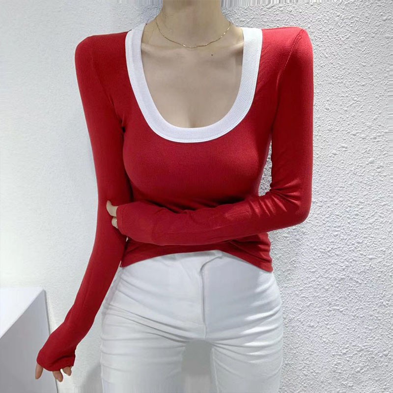 Áo thun tay dài cổ tròn thiết kế dáng ôm thời trang