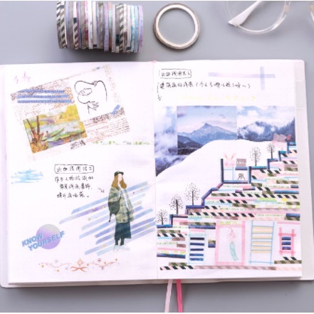 Washi Tape băng dính cute set 2-5 cuộn dùng trang trí sổ tay, album ảnh, scapbook