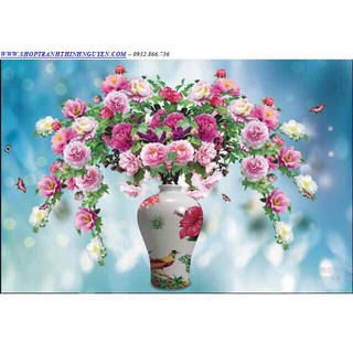 Tranh đính đá Bình hoa đẹp ( chưa đính)-YN5337