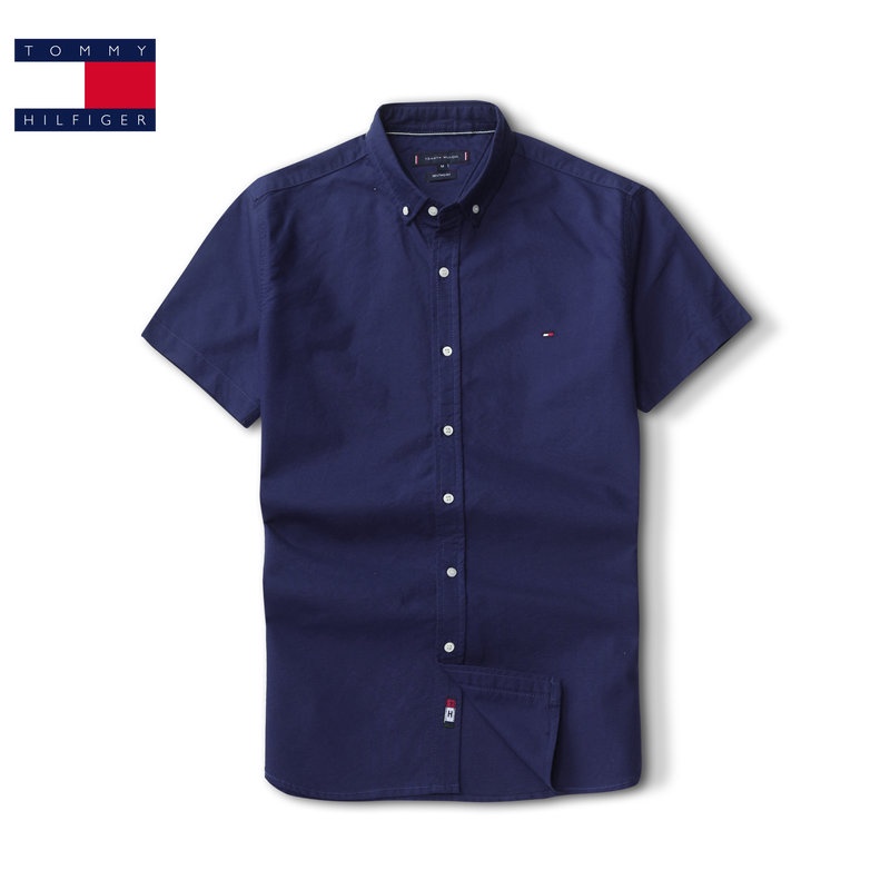 Áo Sơ Mi Tommy Hilfiger Tay Ngắn Màu Trơn Thoáng Khí Thời Trang Công Sở Cao Cấp Cho Nam