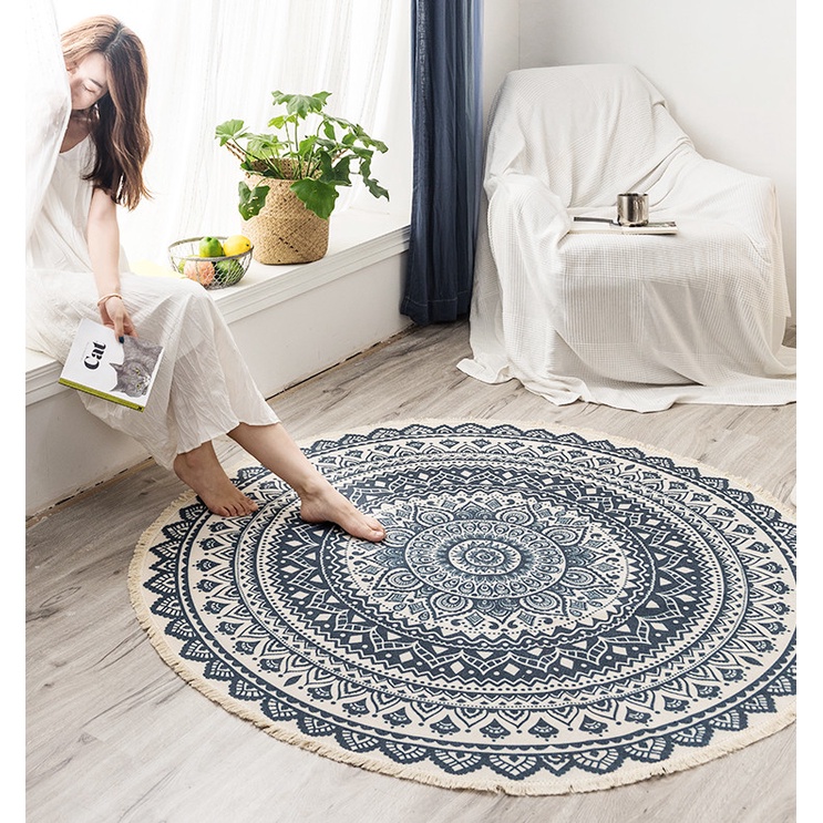 Thảm tròn trải sàn vintage Thảm chùi chân scandinavian - TT 1