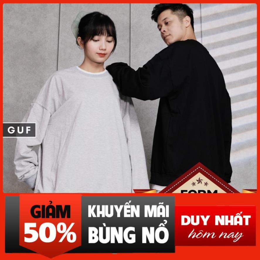 Áo Sweater Nam Nữ Form Rộng Phối Layer 2 Lớp Có Màu Basic Xám, Đen Chất Da Cá Hàn Cao Cấp GUF Shop