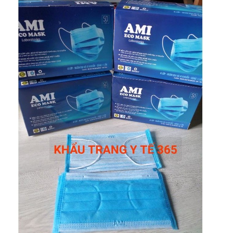 combo 4 Hộp Khẩu Trang Y Tế _AMI_ 4 lớp.Chuẩn kháng khuẩn ( 50 chiếc 1 túi ) 4 xanh