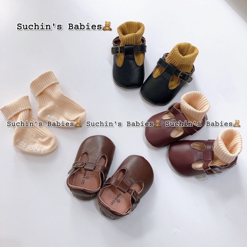 Giày tập đi da mềm quai dán cho bé gái suchin GK0042