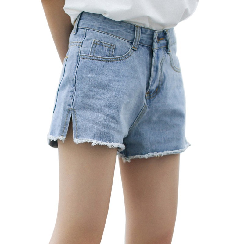 Quần short denim nữ lưng cao ống rộng