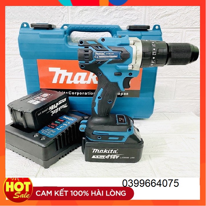Máy khoan Pin Makita 118v 3 chức năng có búa, kháng nước, không chổi than, Động cơ kích từ, Pin 10 Cell