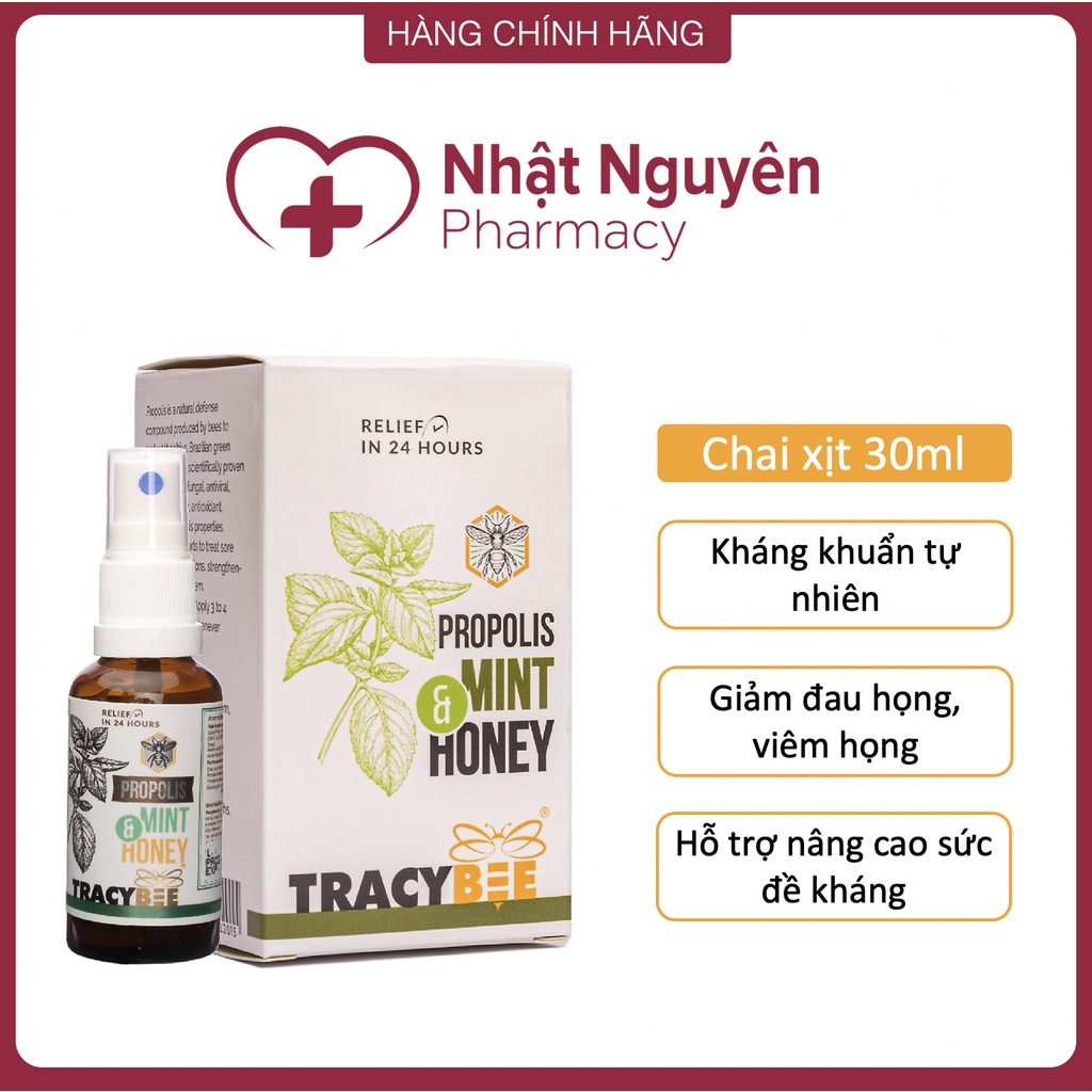 Xịt họng keo ong Tracybee trắng người lớn, giảm ho, giảm đau họng, tăng sức đề kháng