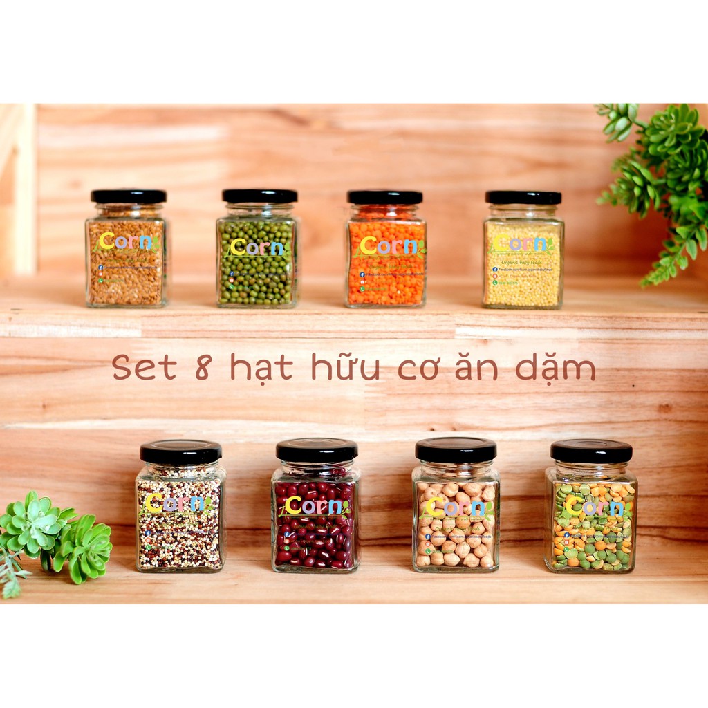 Set 8 loại hạt hữu cơ ăn dặm nhập khẩu (đóng túi zip hoặc hộp thủy tinh)