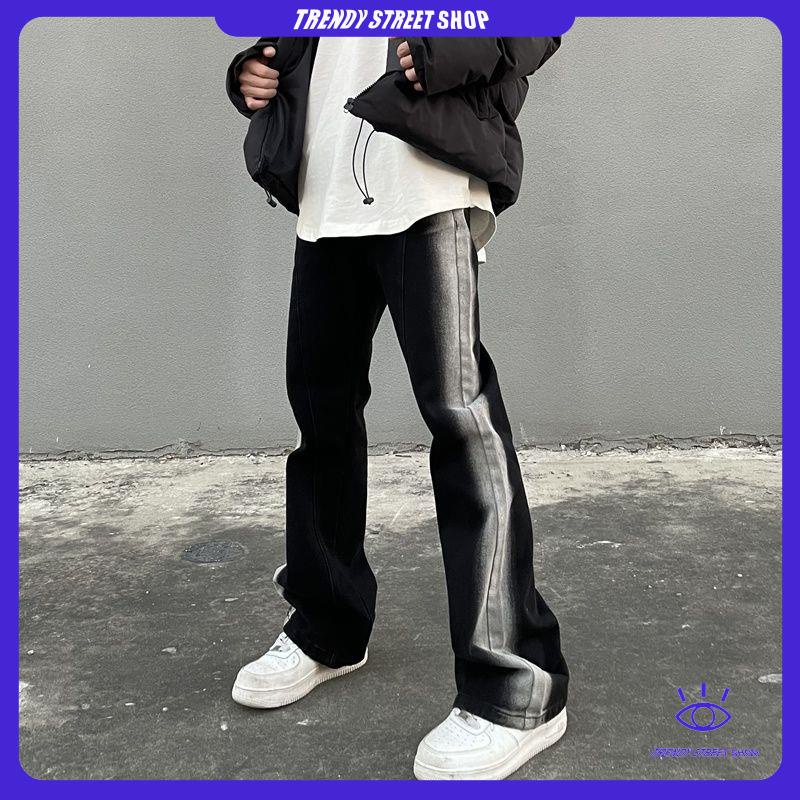 Quần Dài Ống Loe Họa Tiết Màu Nhuộm Phong Cách Retro Mỹ