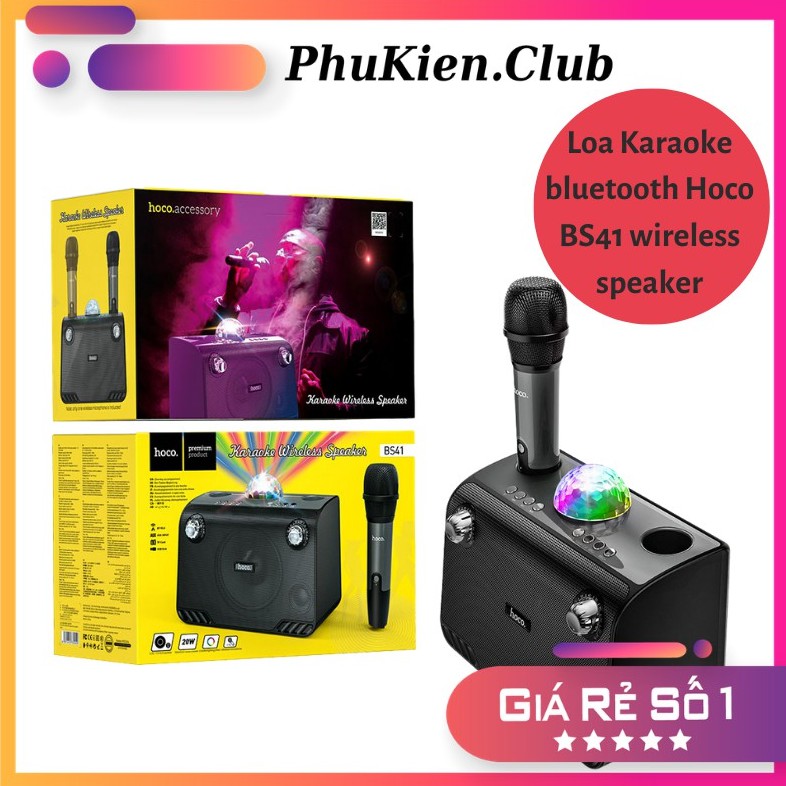 Loa Karaoke bluetooth Hoco BS41 wireless speaker V5.0 ,hỗ trợ chế độ phát BT, TF, USB, AU, với pin 4800mAh