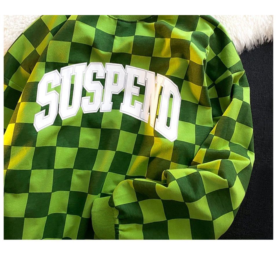 Áo sweater tay dài dáng rộng cổ tròn họa tiết caro cá tính phong cách hiphop nhiều màu tùy chọn | BigBuy360 - bigbuy360.vn