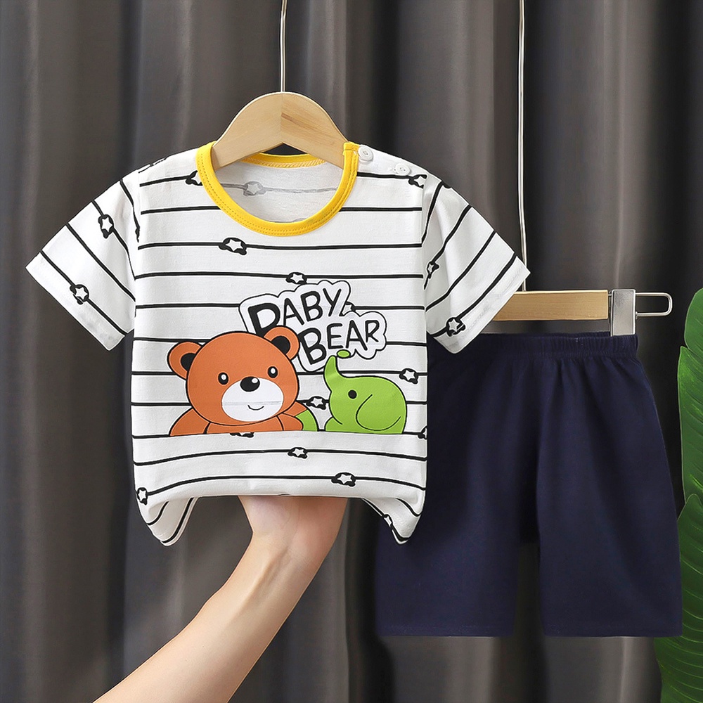Bộ quần áo cộc tay bé trai, bé gái chất liệu cotton QC thoáng mát, thấm hút mồ hôi tốt có họa tiết sinh động