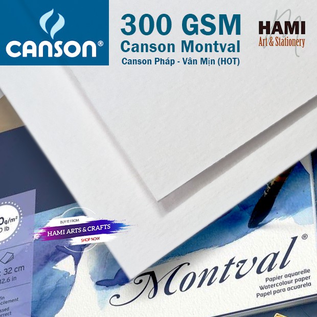 Giấy vẽ Màu nước CANSON MONTVAL 300gsm (Vân Mịn HOT)