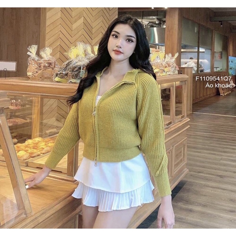 Áo khoác len khoá kéo 2 chiều kiểu dài tay bo ống có nón dây TT1109