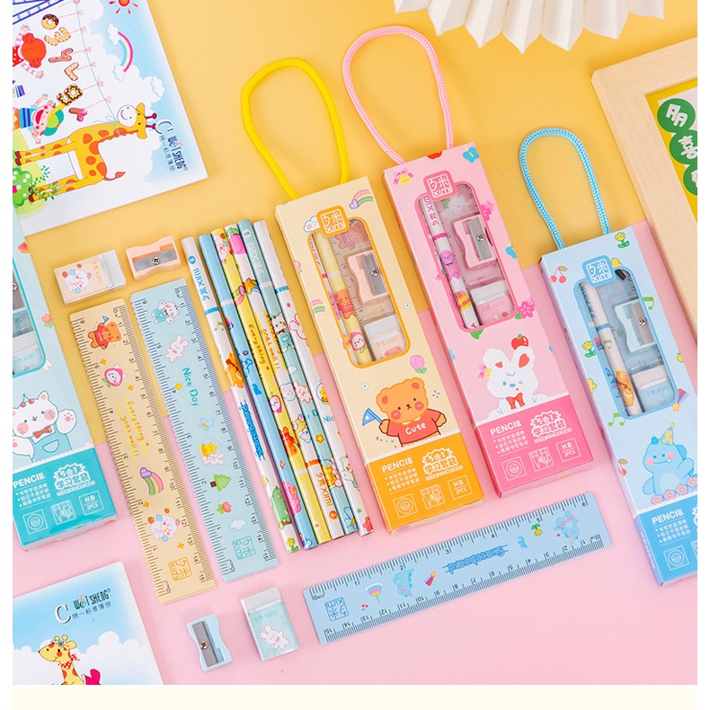 Bộ 5 dụng cụ học tập Muji tiện lợi, quà tặng học sinh dễ thương nhiều màu lựa chọn SR032