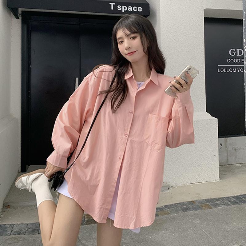Áo sơ mi dài tay dáng rộng phong cách Hàn Quốc mới cho nữ