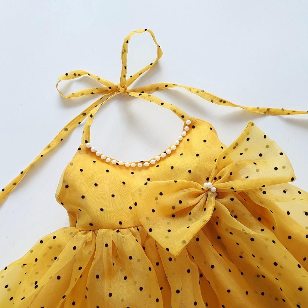 Set váy yếm 2 dây công chúa vàng chấm bi đen cho bé gái sơ sinh 1 2 3 4 tuổi MINTSCLOSET Mint's Closet - GS1092 - s1088